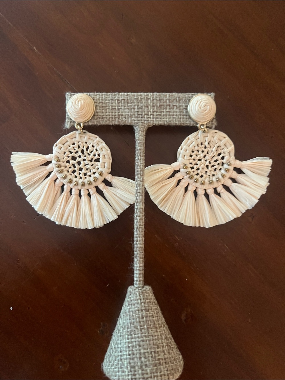 J Crew Raffia Fan Statement Earrings - Natural - Picture 2 of 9